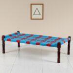 Furnshine - Thorne Solid Sheesham Wood Handwoven Charpai/Khaat (Blue & Red) - Image 3