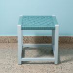 Furnshine - Dimity Teal Woven Stool with White Solid Wood Legs - Image 3