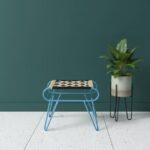 Furnshine - Carlisle Bold Black & Off-White Woven Stool with Light Blue Metal Legs - Image 3