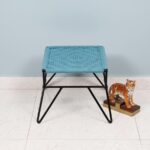 Furnshine - Henley Turquoise Blue & Rich Maroon Woven Stool with Black Metal Legs - Image 3