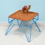 Furnshine - Prescott Bright Orange Woven Stool with Blue Metal Legs - Image 3