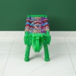 Furnshine - Benton Solid Wood Multicolor Woven Elephant Stool (Green Color) - Image 3