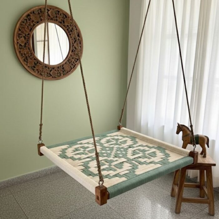 Furnshine - Rad Hand Woven Charpai Swing (White & Green Color) - Image 1