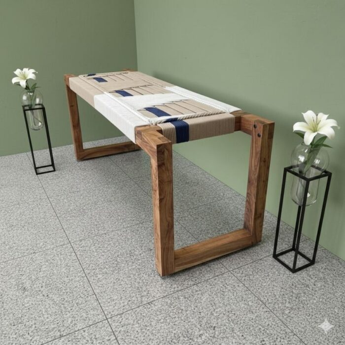 Furnshine - Jojo Handmade Entryway Woven Bench (Beige, Blue & White) - Image 3
