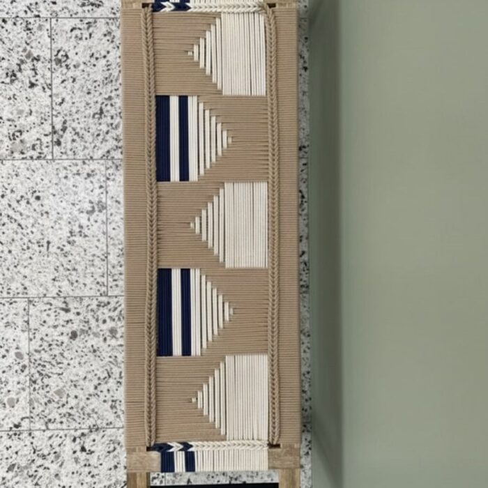 Furnshine - Karter Classic Two Seater Woven Bench with Metal Legs (Beige, White & Blue) - Image 4
