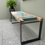 Furnshine - Quint Solid Wood Two Seater Woven Bench with Black Metal Legs (Beige, White & Teal Blue-Green) - Image 4