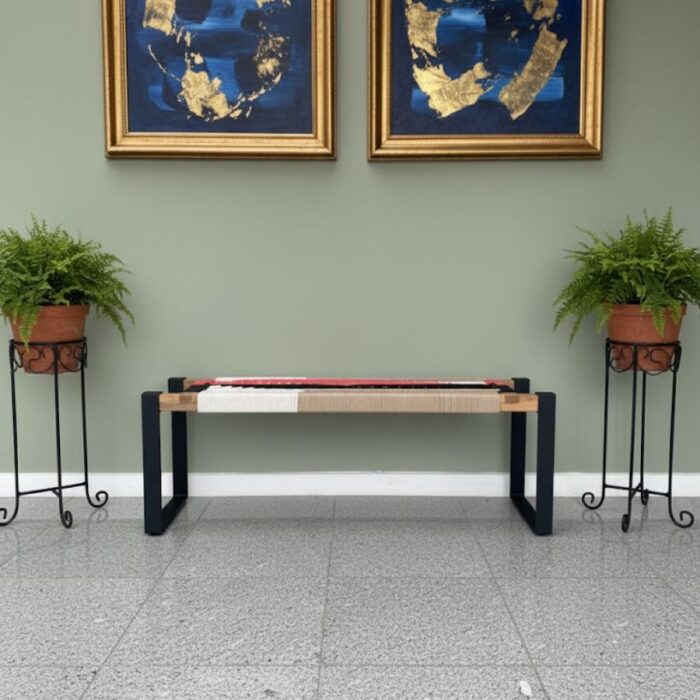 Furnshine - Lettice Two Seater Woven Bench with Metal Legs (Red, Black, Beige & White Color) - Image 3
