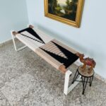 Furnshine - Reign Solid Wood Handwoven Bench with White Metal Legs (White, Black & Beige) - Image 3