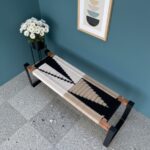 Furnshine - Aston Solid Wood Woven Bench with Black Metal Legs (Beige, White & Black) - Image 3