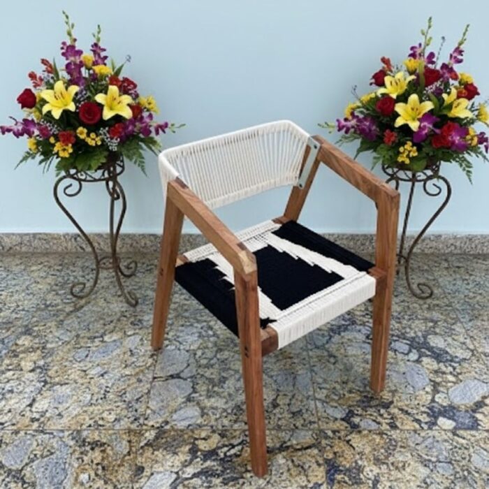 Furnshine - Padget Armrest Woven Chair (Black & White) - Image 3
