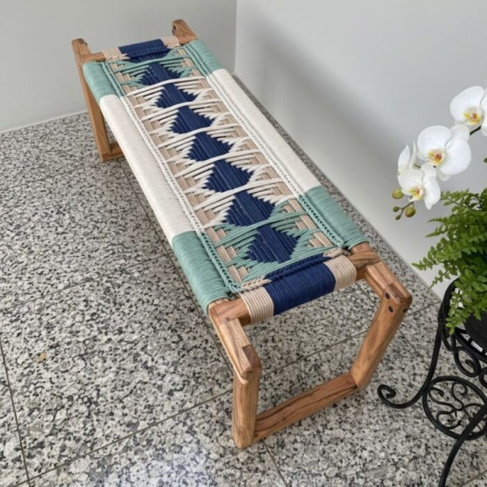 Furnshine - Eldred Boho Modern Woven Bench (Beige, Blue, White & Bottle Green) - Image 3
