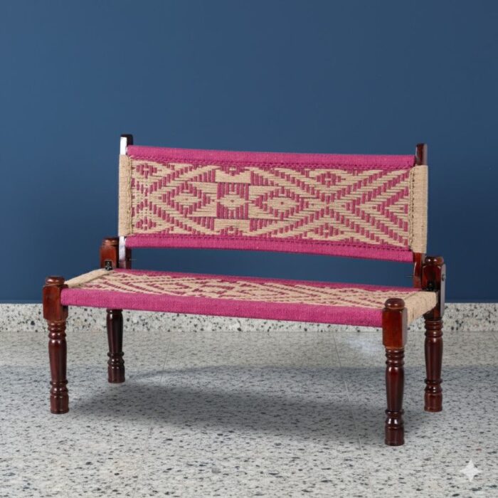 Furnshine - Seeley Sheesham Wood Woven Backrest Bench (Pink & Jute Beige) - Image 3