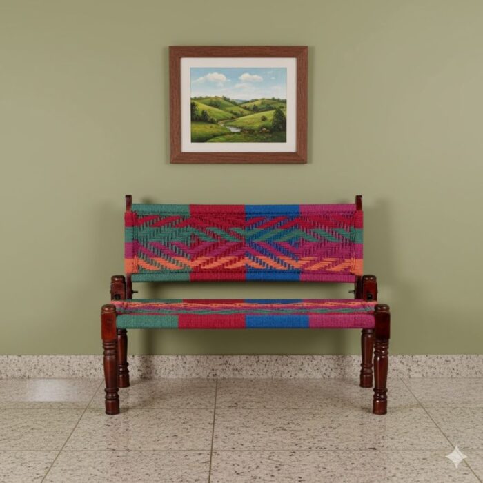 Furnshine - Blaze Solid Wood Handwoven Backrest Bench (Multicolor) - Image 3