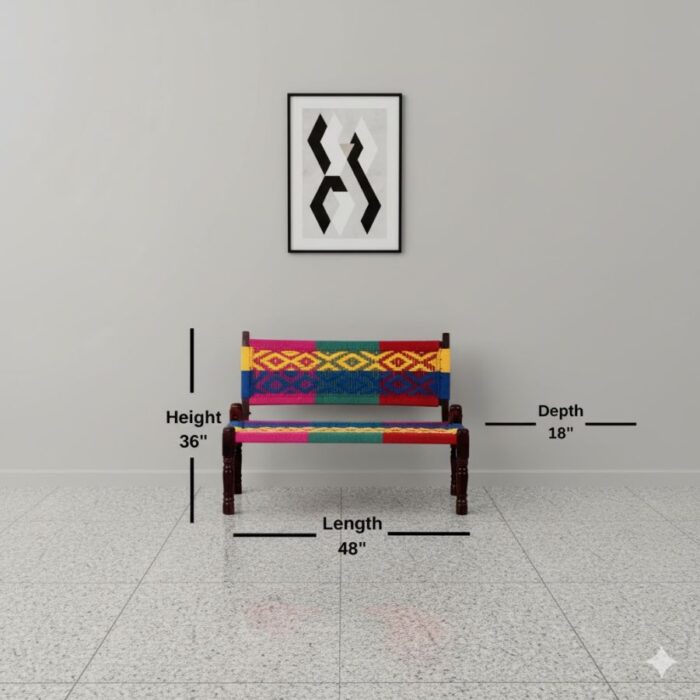 Furnshine - Edina Solid Wood Handwoven Backrest Bench (Multicolor) - Image 4