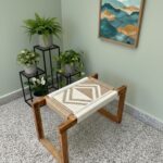 Furnshine - Howell Solid Wood Woven Stool (Beige & White) - Image 3