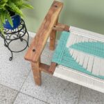 Furnshine - Fulton Solid Wood Handwoven Stool (White & Teal) - Image 3