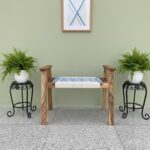 Furnshine - Hettie Solid Wood Hand Rest Woven Stool (White & Blue) - Image 3