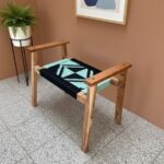 Furnshine - Dudley Solid Wood Hand Rest Woven Stool (Black & Teal) - Image 3