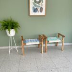 Furnshine - Odell Set of Two Solid Wood Hand Rest Woven Stool (White, Blue & Teal) - Image 3