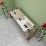 Furnshine - Jojo Solid Wood Handmade Entryway Woven Bench (Beige, Blue & White) - Image 4
