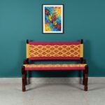 Furnshine - Swan Sheesham Wood Handwoven Backrest Bench (Pink & Yellow) - Image 4