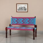 Furnshine - Taffeta Solid Wood Handwoven Backrest Bench (Blue & Pink) - Image 4
