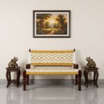 Furnshine - Stark Solid Sheesham Wood Handwoven Backrest Bench (Yellow & White) - Image 4