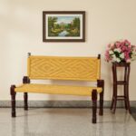 Furnshine - Laurie Solid Wood Handwoven Backrest Bench (Yellow) - Image 3