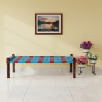 Furnshine - Thorne Solid Sheesham Wood Handwoven Charpai/Khaat (Blue & Red) - Image 4