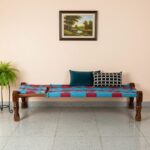 Furnshine - Locke Solid Sheesham Wood Handwoven Charpai with Backrest (Blue & Red) - Image 4