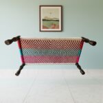 Furnshine - Pascoe Solid Sheesham Wood Handwoven Charpai/Khatiya (Teal, Burgundy & White) - Image 4