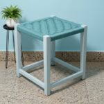 Furnshine - Dimity Teal Woven Stool with White Solid Wood Legs - Image 4