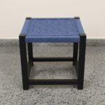 Furnshine - Clem Muted Blue Woven Stool with Dark Solid Wood Legs - Image 4