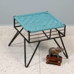 Furnshine - Henley Turquoise Blue & Rich Maroon Woven Stool with Black Metal Legs - Image 4