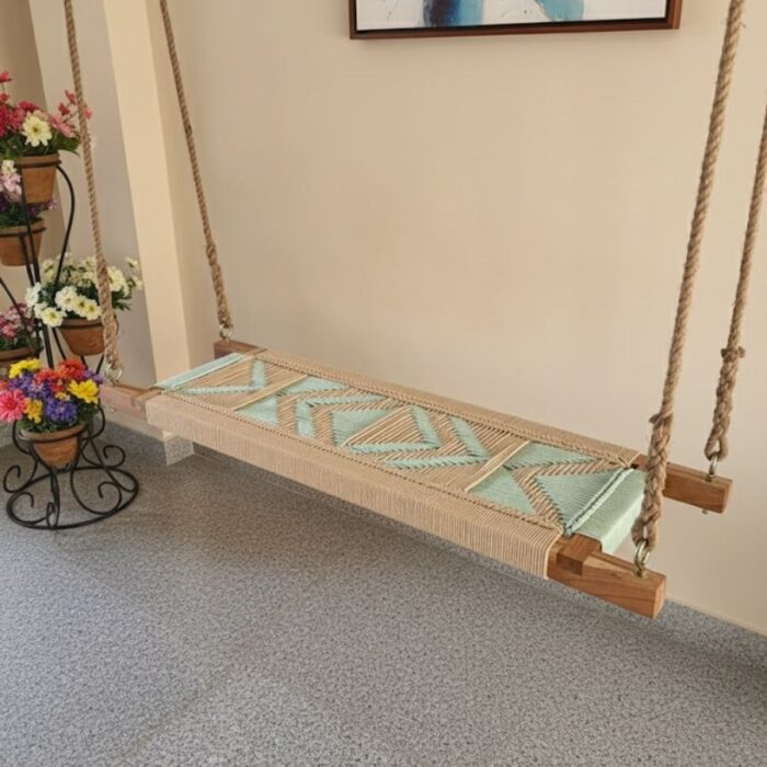 Furnshine - Pat Geometric Woven Swing for Kids & Adults (Beige & Pastel Green) - Image 3
