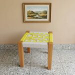 Furnshine - Loren Solid Wood Stylish Yellow & White Handwoven Stool - Image 4