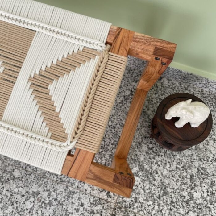 Furnshine - Eaton Mid Century Modern Woven Bench (White & Beige) - Image 4