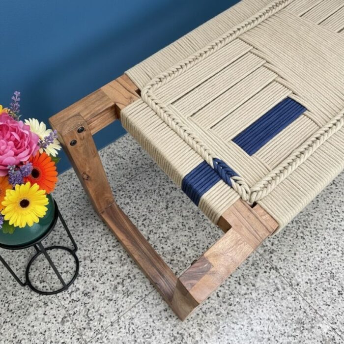 Furnshine - Jojo Handmade Entryway Woven Bench (Beige, Blue & White) - Image 5