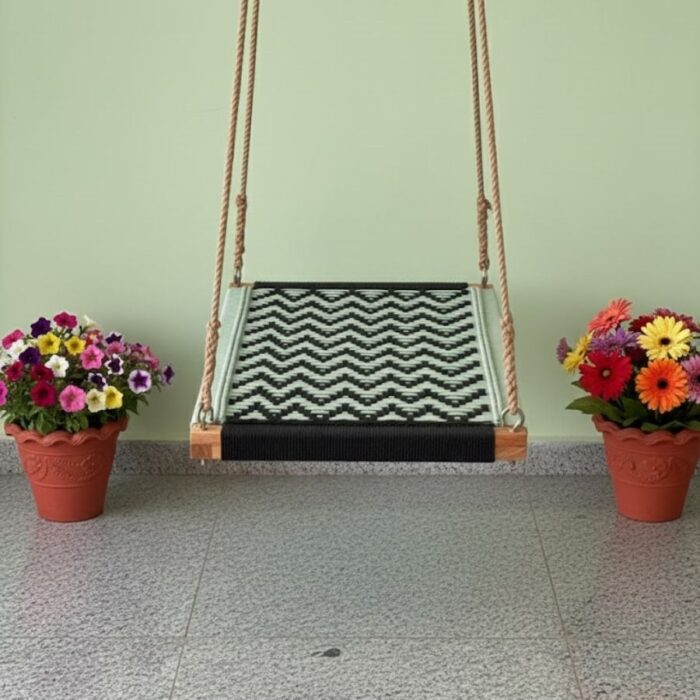 Furnshine - Ringo Light Green & Black Woven Pattern Swing with Backrest - Image 4