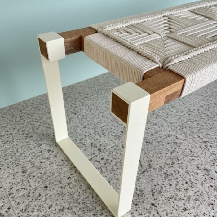 Furnshine - Bert Woven Bench with White Metal Legs (Natural White) - Image 5