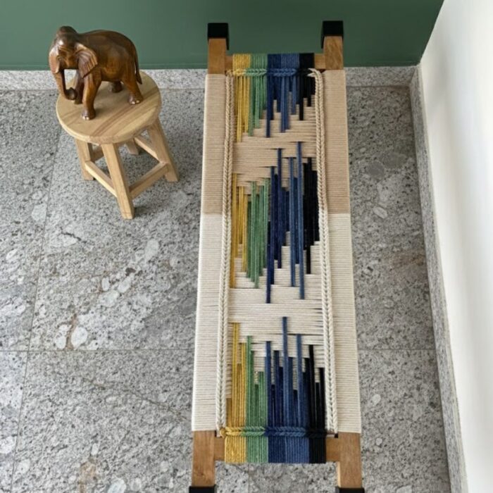 Furnshine - Elvin Two Seater Woven Bench with Black Metal Legs (Multicolor) - Image 4
