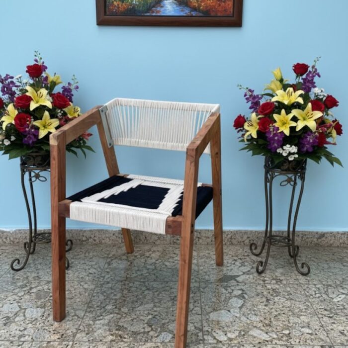 Furnshine - Padget Armrest Woven Chair (Black & White) - Image 4