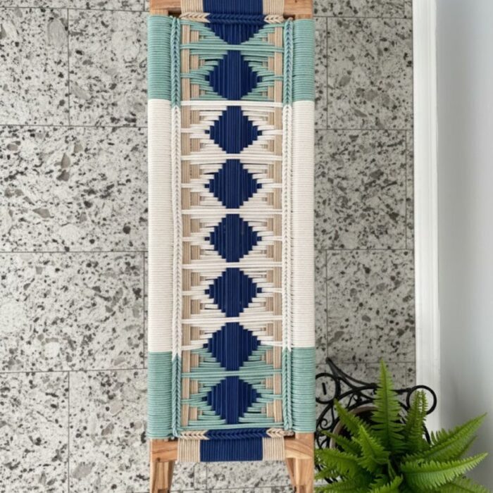 Furnshine - Eldred Boho Modern Woven Bench (Beige, Blue, White & Bottle Green) - Image 4