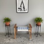 Furnshine - Hettie Solid Wood Hand Rest Woven Stool (White & Blue) - Image 4