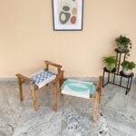 Furnshine - Odell Set of Two Solid Wood Hand Rest Woven Stool (White, Blue & Teal) - Image 4