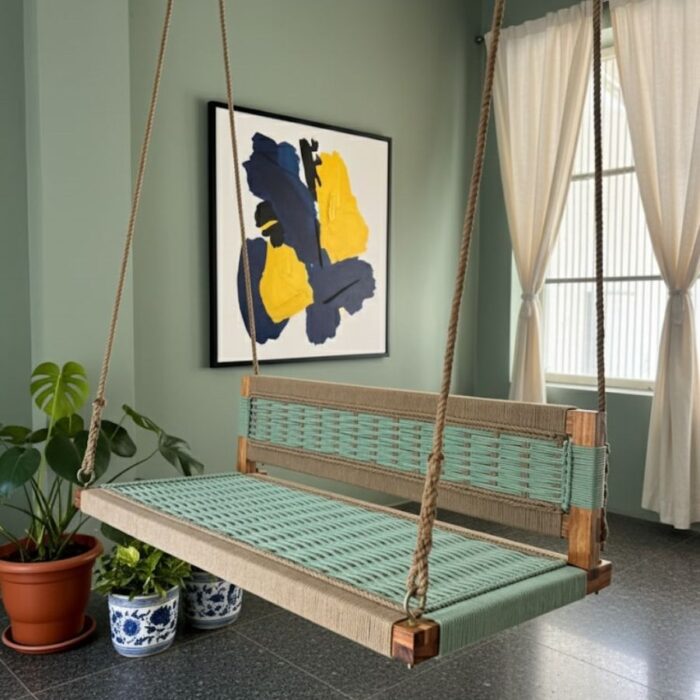 Furnshine - Evian Woven Swing with Backrest ( Green & Beige) - Image 2