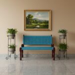 Furnshine - Parson Solid Wood Handwoven Backrest Bench (Blue) - Image 5