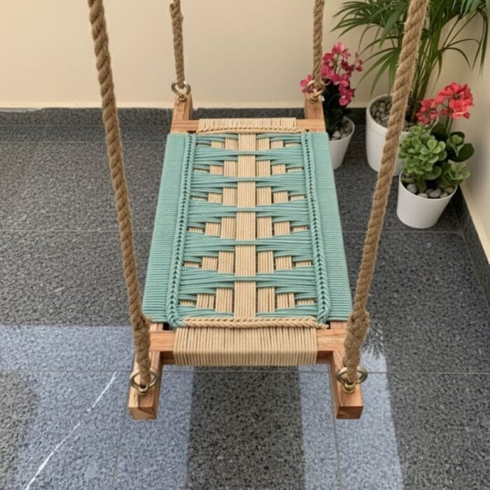 Furnshine - Cordell Single Seater Woven Swing (Green & Beige) - Image 5