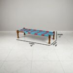 Furnshine - Locke Solid Sheesham Wood Handwoven Charpai with Backrest (Blue & Red) - Image 5