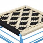 Furnshine - Carlisle Bold Black & Off-White Woven Stool with Light Blue Metal Legs - Image 5